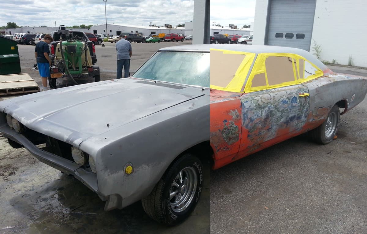 Automotive dust-free media blasting and surface restoration project by M&V Mobile Eco-Blast (project 3)
